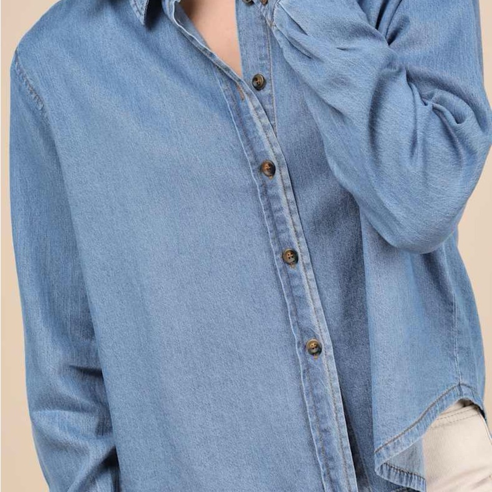 Lulus Always Pristine Medium Blue Chambray Button… - image 3